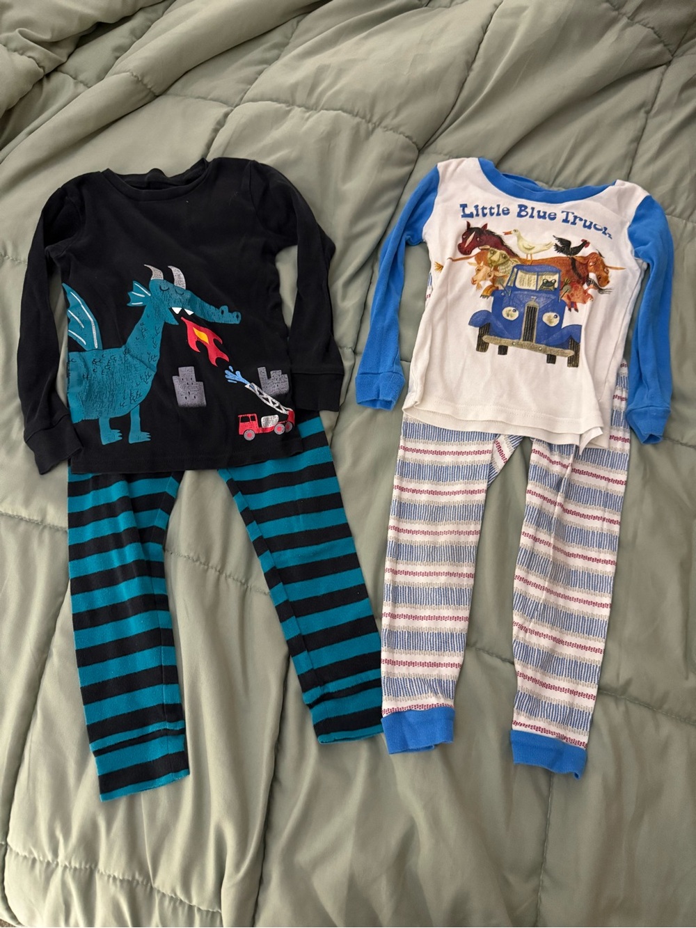 Carter's Black Dragon & Little Blue Truck Kids Pajama Sets - Black/Blue/White